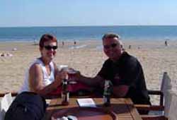 Enjoying a beer by the Atlantic